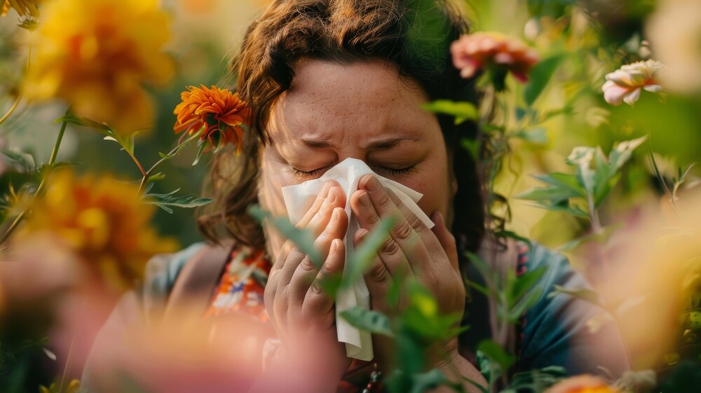 Adult blowing their snot in a tissue